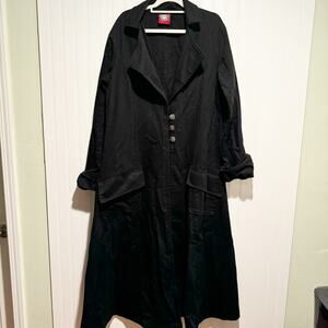 Vintage 90s Red Balls On Fire Trench Coat Black Goth Punk Mens XL Made in USA